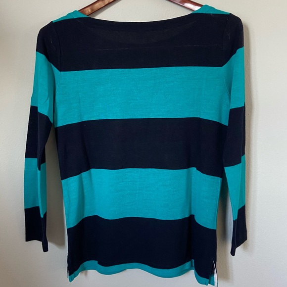 J Crew Blue Stripe Boat Neck Lightweight Sweater - Picture 2 of 5